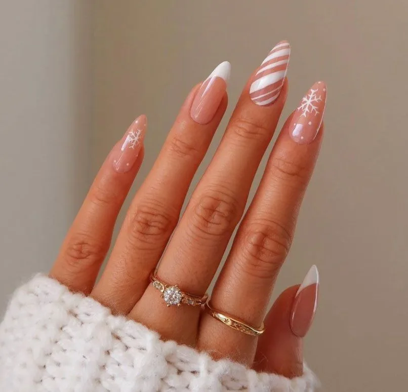 Elegant White Poinsettias Nail Art