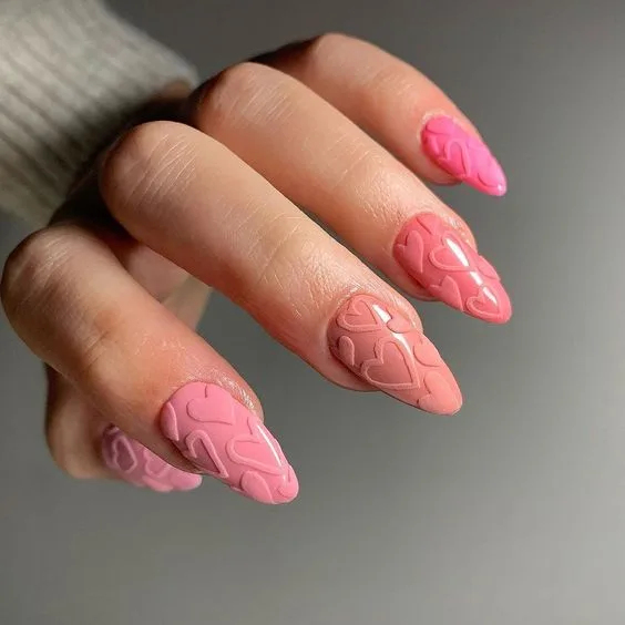 Whimsical Nail Art Featuring Hearts and Roses