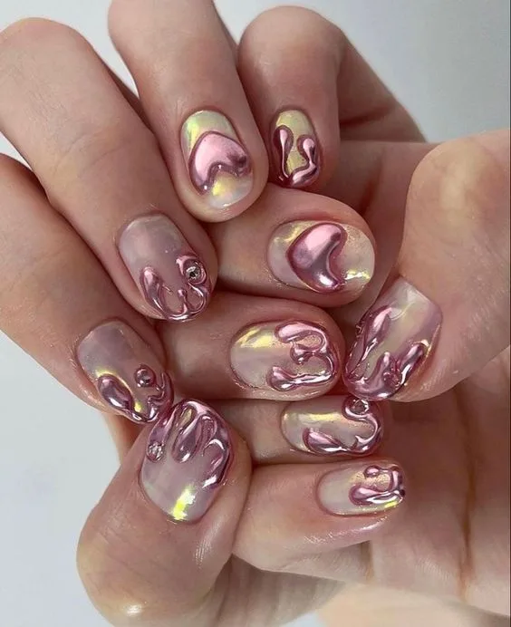 Whimsical Nail Art Featuring Hearts and Roses