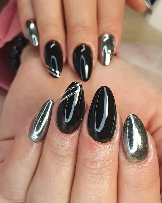 Classic Elegance: Make a Statement with Stylish Black Spherical Nails