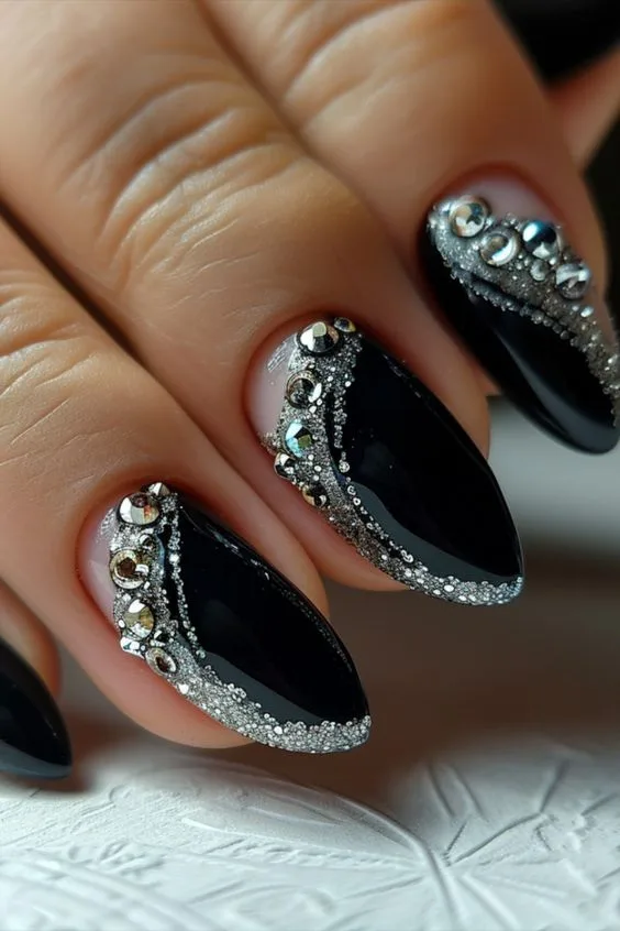 Classic Elegance: Make a Statement with Stylish Black Spherical Nails