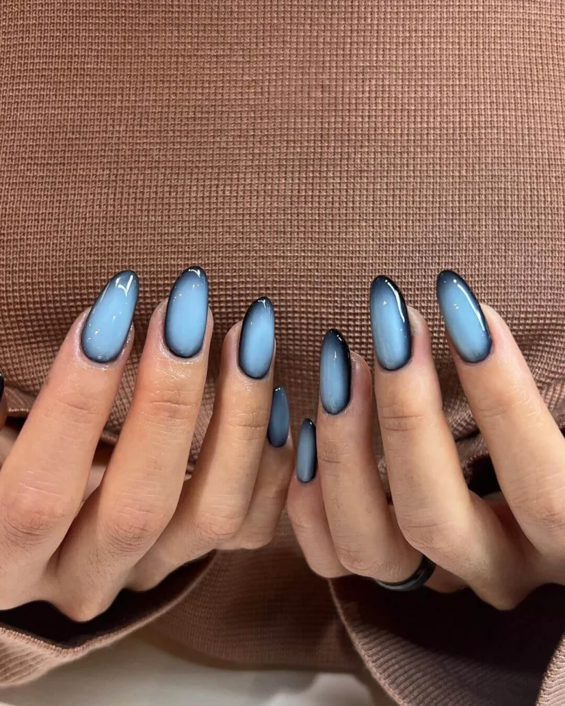 Ombre and Cloud-Inspired Baby Blue Nails