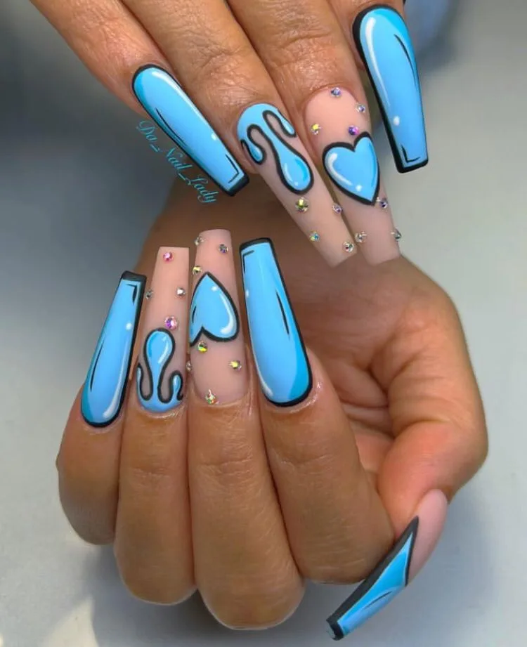 Wavy and Ocean-Inspired Blue Nails