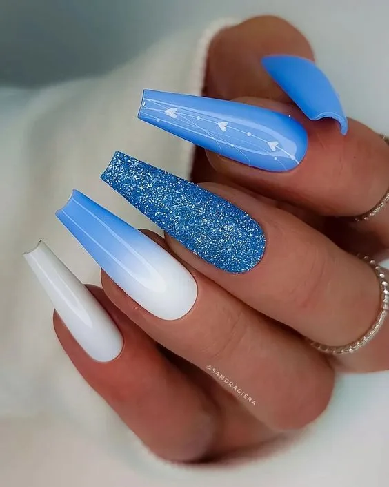 Floral and Oceanic Blue Nail Creations