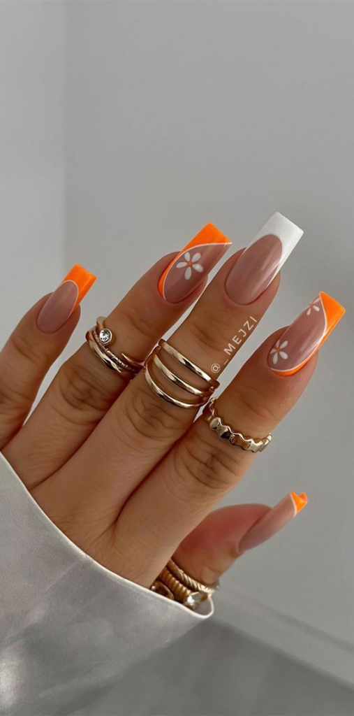 Geometric and Abstract Orange Nail Designs