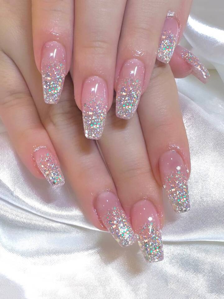 French Manicure with a Glittery Twist