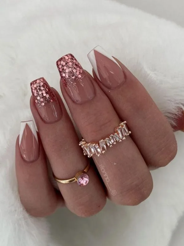 Dazzling Rose Gold Glitter Nails