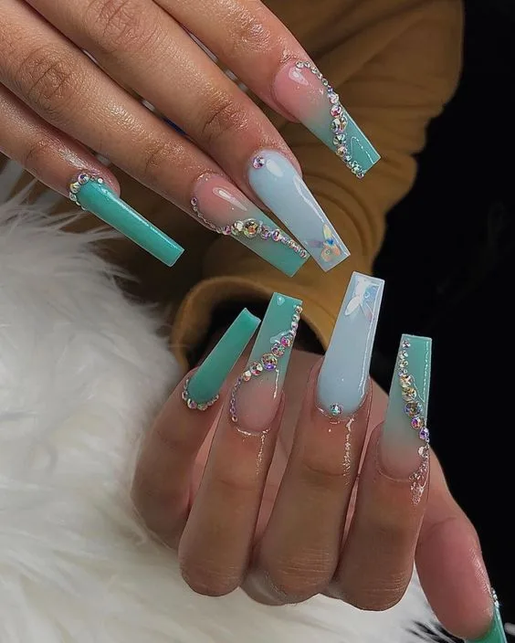 Elegant Long Turquoise Coffin Nails