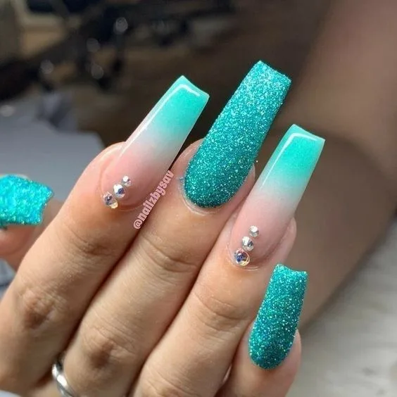 Elegant Long Turquoise Coffin Nails