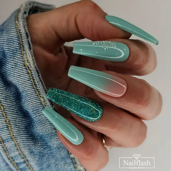 Gemstone and Beach-Inspired Turquoise Nails